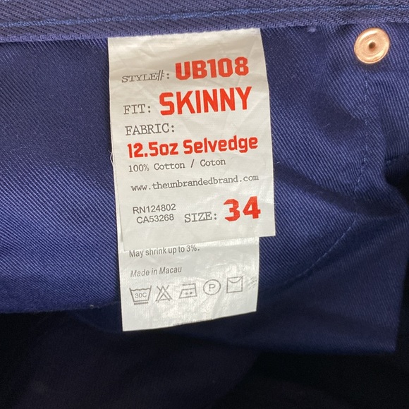 The Unbranded Brand UB108 Skinny 12.5 Selvedge denim button fly jeans 34 Run 32 - Picture 10 of 11